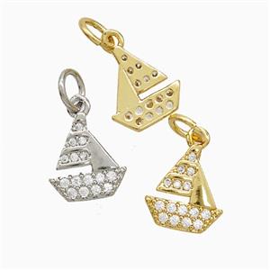 Copper Sailboat Pendant Pave Zirconia Mixed, approx 9-10mm