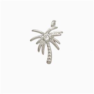 Coconut Tree Charms Copper Palm Pendant Pave Zirconia Platinum Plated, approx 8-10mm
