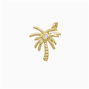 Coconut Tree Charms Copper Palm Pendant Pave Zirconia Gold Plated, approx 8-10mm