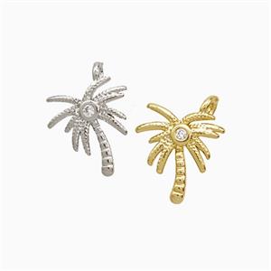 Coconut Tree Charms Copper Palm Pendant Pave Zirconia Mixed, approx 8-10mm
