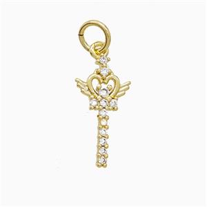 Copper Magic Wand Pendant Pave Zirconia Angel Wings Gold Plated, approx 8-16mm