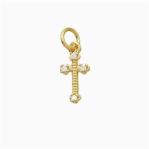 Copper Cross Pendant Pave Zirconia Gold Plated, approx 6-10mm