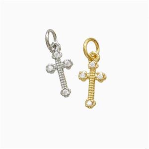 Copper Cross Pendant Pave Zirconia Mixed, approx 6-10mm