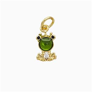 Copper Frog Pendant Pave Green Jade Gold Plated, approx 7-10mm