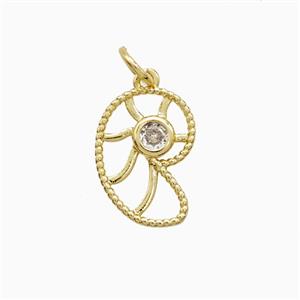 Copper Spiral Shell Pendant Pave Zirconia Gold Plated, approx 10-14.5mm