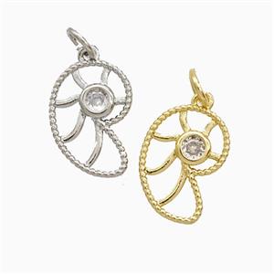 Copper Spiral Shell Pendant Pave Zirconia Mixed, approx 10-14.5mm