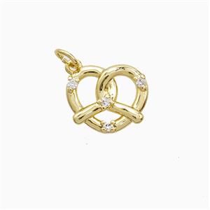 Copper Pretzel Heart Pendant Pave Zirconia Gold Plated, approx 12-14mm