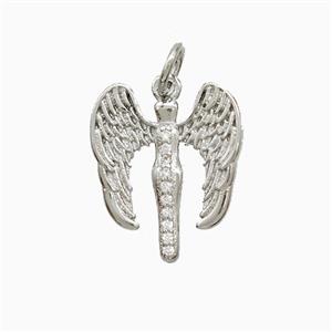 Copper Angel Wings Pendant Pave Zirconia Platinum Plated, approx 14-16mm