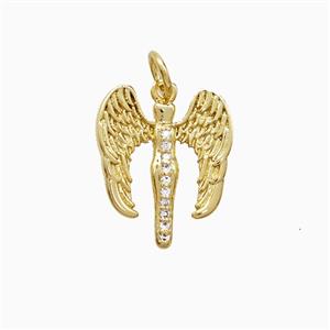 Copper Angel Wings Pendant Pave Zirconia Gold Plated, approx 14-16mm