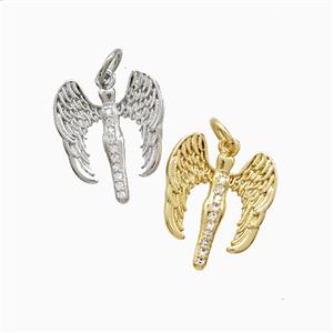 Copper Angel Wings Pendant Pave Zirconia Mixed, approx 14-16mm