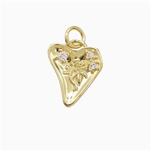 Copper Heart Flower Pendant Pave Zirconia Gold Plated, approx 12mm