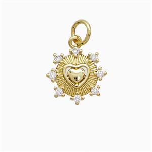 Copper Heart Pendant Pave Zirconia Gold Plated, approx 12mm
