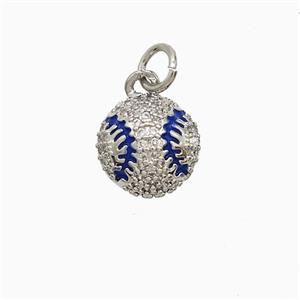 Copper Rugby Pendant Pave Zirconia Blue Enamel American Football Sports Platinum Plated, approx 10mm