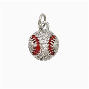 Copper Rugby Pendant Pave Zirconia Red Enamel American Football Sports Platinum Plated, approx 10mm