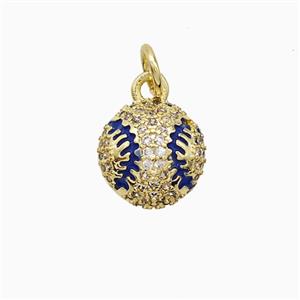 Copper Rugby Pendant Pave Zirconia Blue Enamel American Football Sports Gold Plated, approx 10mm