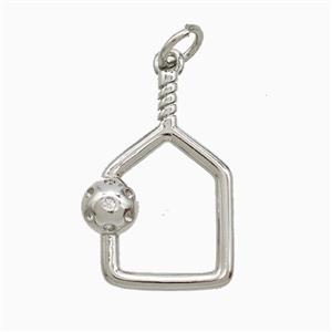 Pickleball Paddle Charms Copper Pendant Pave Zirconia Sport Platinum Plated, approx 14-20mm