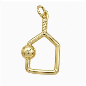 Pickleball Paddle Charms Copper Pendant Pave Zirconia Sport Gold Plated, approx 14-20mm