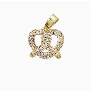 Copper Pretzel Heart Pendant Pave Zirconia Gold Plated, approx 12.5mm