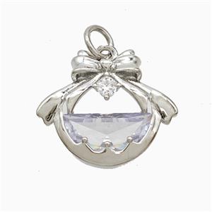 Copper Bowknot Pendant Pave Crystal Glass Platinum Plated, approx 15-18mm