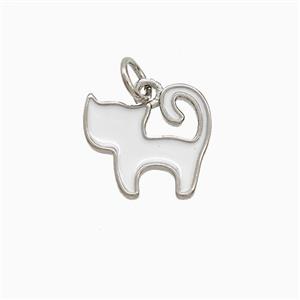 Copper Cat Pendant White Enamel Platinum Plated, approx 12-13mm