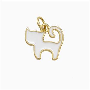 Copper Cat Pendant White Enamel Gold Plated, approx 12-13mm