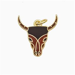 Copper Bullhead Pendant Black Red Enamel Gold Plated, approx 15-16mm