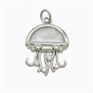 Copper Jellyfish Pendant White Enamel Platinum Plated, approx 14-17mm