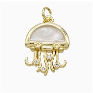 Copper Jellyfish Pendant White Enamel Gold Plated, approx 14-17mm