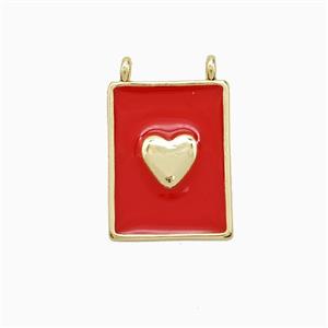 Copper Heart Pendant Red Enamel Rectangle 2loops Gold Plated, approx 11-15mm