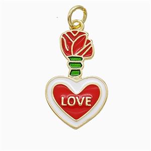 Copper Heart Pendant Red Enamel LOVE Gold Plated, approx 13-21mm