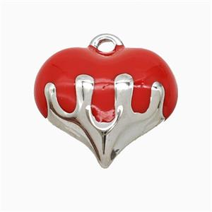 Copper Heart Pendant Red Enamel Platinum Plated, approx 20mm