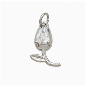 Copper Tulip Pendant Pave Zirconia Flower Platinum Plated, approx 7-15mm