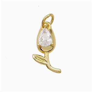 Copper Tulip Pendant Pave Zirconia Flower Gold Plated, approx 7-15mm