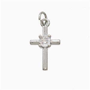 Copper Cross Pendant Pave Zirconia Platinum Plated, approx 10-16mm