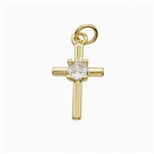 Copper Cross Pendant Pave Zirconia Gold Plated, approx 10-16mm