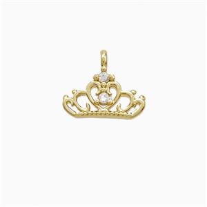 Copper Crown Pendant Pave Zirconia Gold Plated, approx 10-11mm