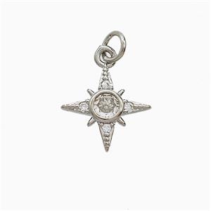 Copper Northstar Pendant Pave Zirconia Platinum Plated, approx 13mm