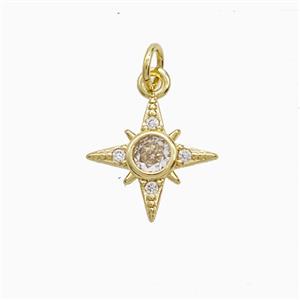 Copper Northstar Pendant Pave Zirconia Gold Plated, approx 13mm