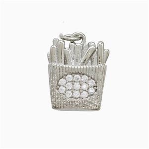 French Fries Charms Copper Pendant Pave Zirconia Platinum Plated, approx 13-15mm