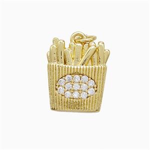 French Fries Charms Copper Pendant Pave Zirconia Gold Plated, approx 13-15mm