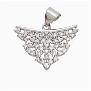 Copper Triangle Pendant Pave Zirconia Heart Platinum Plated, approx 14-20mm