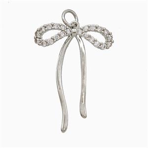 Copper Bowknot Pendant Pave Zirconia Platinum Plated, approx 19-26mm