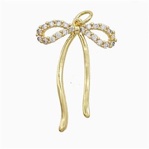 Copper Bowknot Pendant Pave Zirconia Gold Plated, approx 19-26mm