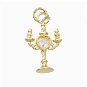 Copper Candlestick Pendant Pave Zirconia Gold Plated, approx 13-17mm