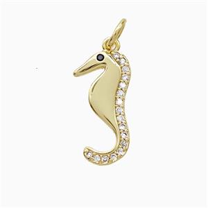 Copper Seahorse Pendant Pave Zirconia Gold Plated, approx 9-17mm