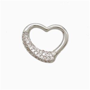 Copper Heart Pendant Pave Zirconia Platinum Plated, approx 12.5-15mm