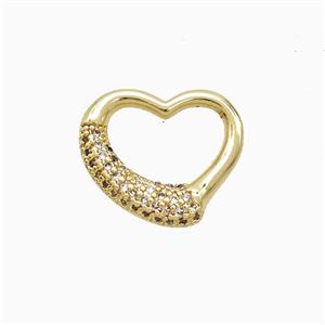 Copper Heart Pendant Pave Zirconia Gold Plated, approx 12.5-15mm