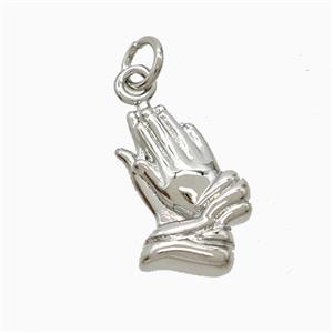 Copper Prayer Hand Pendant Platinum Plated, approx 10-17mm