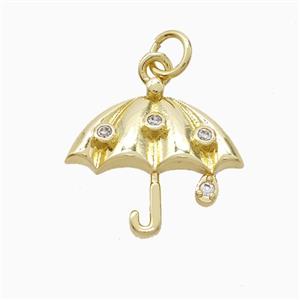 Copper Umbrella Pendant Pave Zirconia Gold Plated, approx 16-17mm
