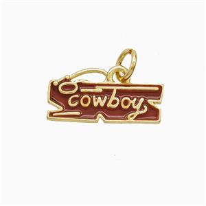 Copper Cowboy Pendant Red Enamel Gold Plated, approx 6-16mm